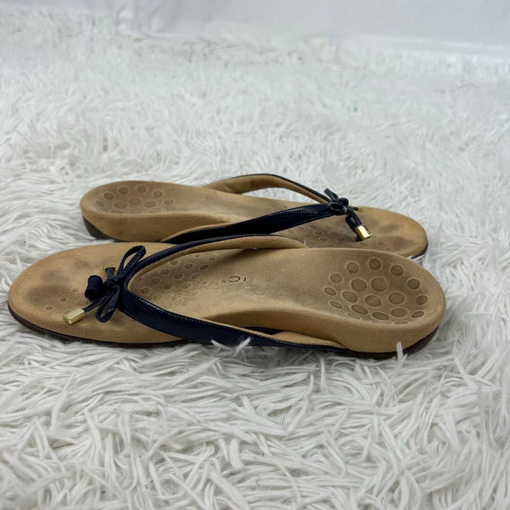 Vionic Bella Flip Flop Thong Sandals with Bow Women 10 Blue Tan Orthotic Comfort - Picture 6 of 11